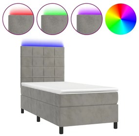 Κρεβάτι Boxspring με Στρώμα &amp; LED Αν.Γκρι 80x200 εκ. Βελούδινο - Γκρι