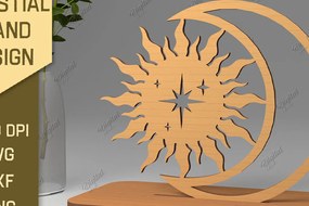 Intra απο ξύλο plywood 3mm-4mm πάχος Τρισδιάστατη Ουράνια Βάση. Λέιζερ Ήλιου και Σελήνης Δίασταση 30x20 cm INTRAFABR-86714249