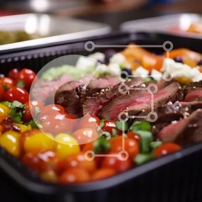 Σετ των 2 Intra Συλλεκτικό Ξύλινο Παζλ Plywood 4mm - Νόστιμο φαγητό απλώνεται σε μαύρο δίσκο Σε Ξύλινο Κουτί - Διαστάσεις: 10x10 cm – 25 κομμάτια