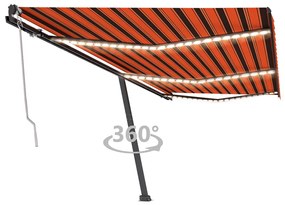 vidaXL Τέντα Αυτόματη με LED&Αισθητ. Ανέμου Πορτοκαλί/Καφέ 600x350 εκ.