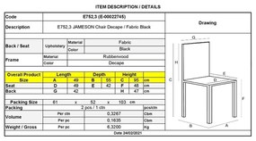 Καρέκλα Jameson Decape / Ύφασμα Μαύρο . Διάσταση: 49x55x95cm (Σετ 2 ΤΕΜ)