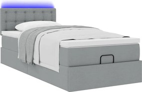 vidaXL Οθωμανικό κρεβάτι με στρώμα &amp; LEDs Ανοιχτό γκρι Ύφασμα