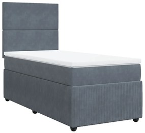 Κρεβάτι Boxspring με Στρώμα Σκούρο Γκρι 80x200 εκ. Βελούδινο - Γκρι