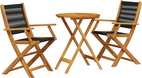 vidaXL Σετ Επίπλων Bistro 3 τεμ. Μαύρο Πολυπροπυλένιο/Μασίφ Ξύλο