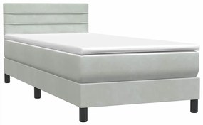 vidaXL Κρεβάτι Boxspring με Στρώμα Ανοιχτό Γκρι 100x210 εκ. Βελούδινο