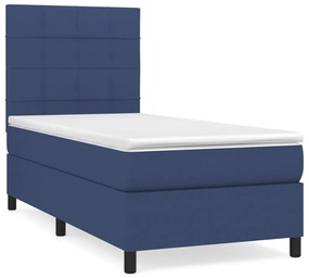 vidaXL Κρεβάτι Boxspring με Στρώμα Μπλε 100 x 200 εκ. Υφασμάτινο