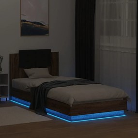 vidaXL Πλαίσιο Κρεβατιού με Κεφαλάρι και LED Καφέ δρυς 100 x 200 εκ.