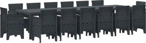 vidaXL Σέτ φαγητού για κήπο 15 pcs Ανθρακί Rattan Polt