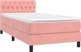 vidaXL Κρεβάτι Boxspring με Στρώμα Ροζ 90x190 εκ. Βελούδινο