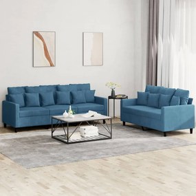 vidaXL Σετ Σαλονιού 2 Τεμαχίων Μπλε από Βελούδο με Μαξιλάρια