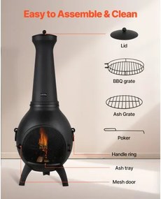 VEVOR 18 In Chiminea Outdoor Wood Burning Firepit with Grill Mesh &amp; Chimney Coat