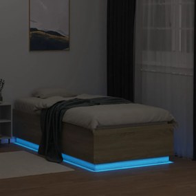 vidaXL Πλαίσιο Κρεβατιού με LED Sonoma Δρυς 90 x 190 εκ. Επεξ. Ξύλο