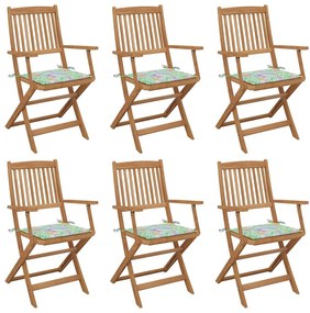 Καρέκλες Κήπου Πτυσσόμενες 6 τεμ. Μασίφ Ακακία με Μαξιλάρια - Καφέ
