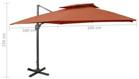 Ομπρέλα Κρεμαστή με Διπλή Οροφή Τερακότα 300 x 300 εκ. - Πορτοκαλί