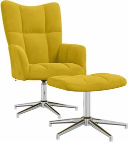 vidaXL Πολυθρόνα Relax Κίτρινη Μουσταρδί Βελούδινη με Σκαμπό