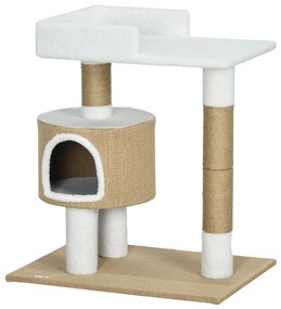 Δέντρο για γάτες, σπίτι για γάτες, 1 σπίτι για γάτες, 1 επιφάνεια ανάπαυσης, 70 cm x 49 cm x 79 cm, Φυσικό + Λευκό