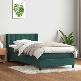 vidaXL Box Spring κρεβάτι με στρώμα σκούρο πράσινο 90x220 cm Velvet