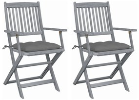 vidaXL Καρέκλες Εξωτ. Χώρου Πτυσσόμενες 2 τεμ Ξύλο Ακακίας & Μαξιλάρια