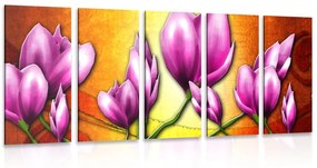 5 μέρος εικόνα ροζ λουλούδια σε στυλ έθνο - 100x50