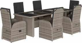vidaXL Σετ Τραπεζαρίας Κήπου 7 τεμ. Γκρι Συνθ. Ρατάν με Μαξιλάρια