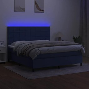 vidaXL Κρεβάτι Boxspring με Στρώμα &amp; LED Μπλε 180x200 εκ. Υφασμάτινο