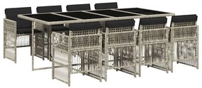 vidaXL Σετ Τραπεζαρίας Κήπου 9 τεμ. Αν. Γκρι Συνθ. Ρατάν με Μαξιλάρια
