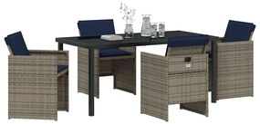 vidaXL Σέτ φαγητού για κήπο με μαξιλάρι 5 pcs Γκρι Πολυ ράταν