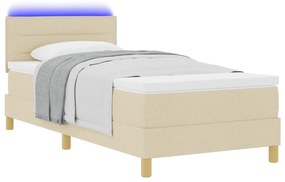 vidaXL Κρεβάτι με Ελατήρια και Στρώμα & LED Κρεμ 90x200 εκ. Ύφασμα
