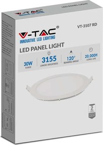 V-TAC LED mini panel χωνευτό 30W 6400K ψυχρό λευκό στρογγυλό SKU: 216429