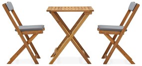 vidaXL Σετ Επίπλων Bistro Πτυσσόμενο 3 τεμ. Ξύλο Ακακίας με Μαξιλάρια