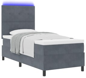 vidaXL κρεβάτι βάσης  με στρώμα & LED Γκρι 90x200 εκ. Βελούδο