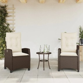 Καρέκλες Κήπου Ανακλ/νες 2 τεμ. Καφέ Συνθ. Ρατάν + Μαξιλάρια - Καφέ