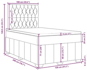 Κρεβάτι Boxspring με Στρώμα Ανοιχτό Γκρι 120x200 εκ. Υφασμάτινο - Γκρι