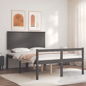 Κρεβάτι Ηλικιωμένου με Κεφαλάρι 140 x 190 εκ. Γκρι Μασίφ Ξύλο - Γκρι