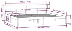 Πλαίσιο Κρεβατιού 180x200 εκ. Μασίφ Ξύλο Πεύκου Super King Size - Καφέ