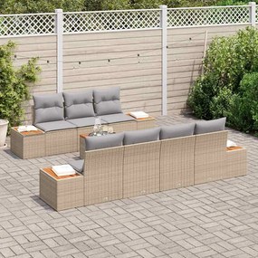 vidaXL Σετ Καναπέ Κήπου με μαξιλάρι 8 pcs Μπεζ Πολυ ράταν