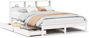 vidaXL Κρεβάτι Βιβλιοθήκη Χωρίς Στρώμα Λευκό 135x190 εκ Μασίφ Πεύκο