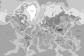 Εικόνα στο φελλό ενός κλασικού παγκόσμιου χάρτη σε ασπρόμαυρο - 90x60