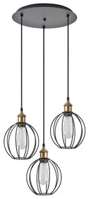 Φωτιστικό Οροφής  SE21-BR-10-3BL-GR2 MAGNUM Bronze Metal Pendant Black Metal Grid with Black Fabric Cable+ - 51W - 100W - 77-8714