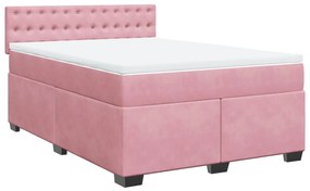 Κρεβάτι Boxspring με Στρώμα Ροζ 140x190 εκ. Βελούδινο - Ροζ