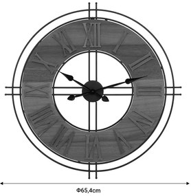 Ρολόι τοίχου Dorino pakoworld καφέ χρώμα mdf- μαύρο μέταλλο Φ65.5x4εκ