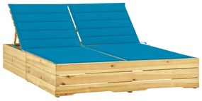 Ξαπλώστρα Διπλή Εμποτισμένο Ξύλο Πεύκου & Μπλε Μαξιλάρια
