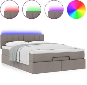 vidaXL Οθωμανικό κρεβάτι με στρώμα &amp; LEDs τεφρόχρουν χρώμα Ύφασμα