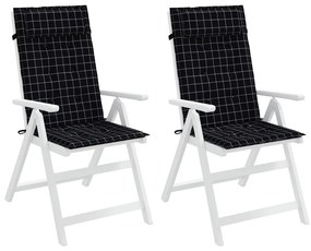 vidaXL Μαξιλάρια Καρέκλας με Ψηλή Πλάτη 2 τεμ Μαύρα Καρό Ύφασμα Oxford