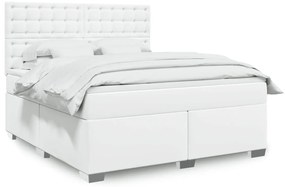 vidaXL Κρεβάτι Boxspring με Στρώμα Λευκό 180x200 εκ. Συνθετικό Δέρμα