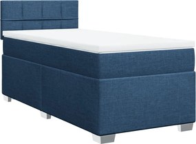 vidaXL Κρεβάτι Boxspring με Στρώμα Μπλε 90x200 εκ.Υφασμάτινο