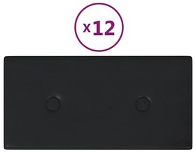 vidaXL Πάνελ Τοίχου 12 τεμ. Μαύρα 30 x 15 εκ. 0,54 μ² Συνθετικό Δέρμα