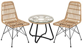 Σετ Τραπεζαρία Κήπου ArteLibre HOWARD Φυσικό/Μαύρο Μέταλλο/Rattan Με 2 Καρέκλες