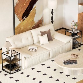 HOMCOM Σετ 2 τραπεζάκια σαλονιού με γυάλινη επιφάνεια, σχεδιασμός 3 επιπέδων, μεταλλικός σκελετός, για σαλόνι, υπνοδωμάτιο, καφέ