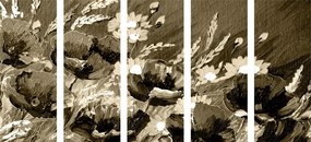 Εικόνα 5 μερών παπαρούνα σε χωράφι σε σχέδιο σέπια